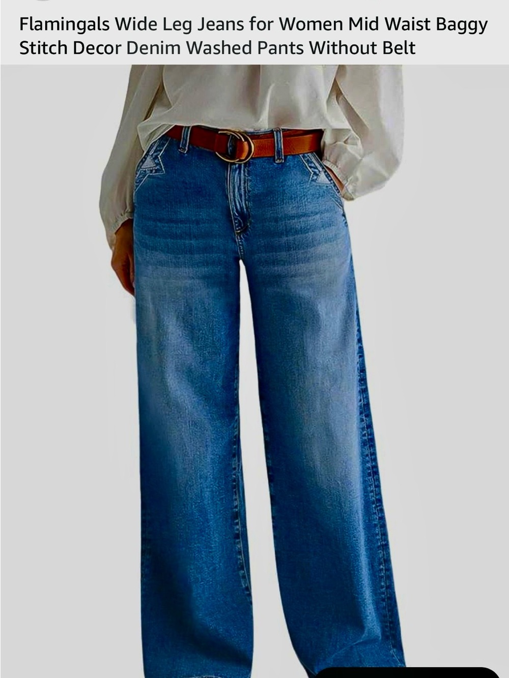 Wide Leg Blue Jeans for Women - Mid Waist